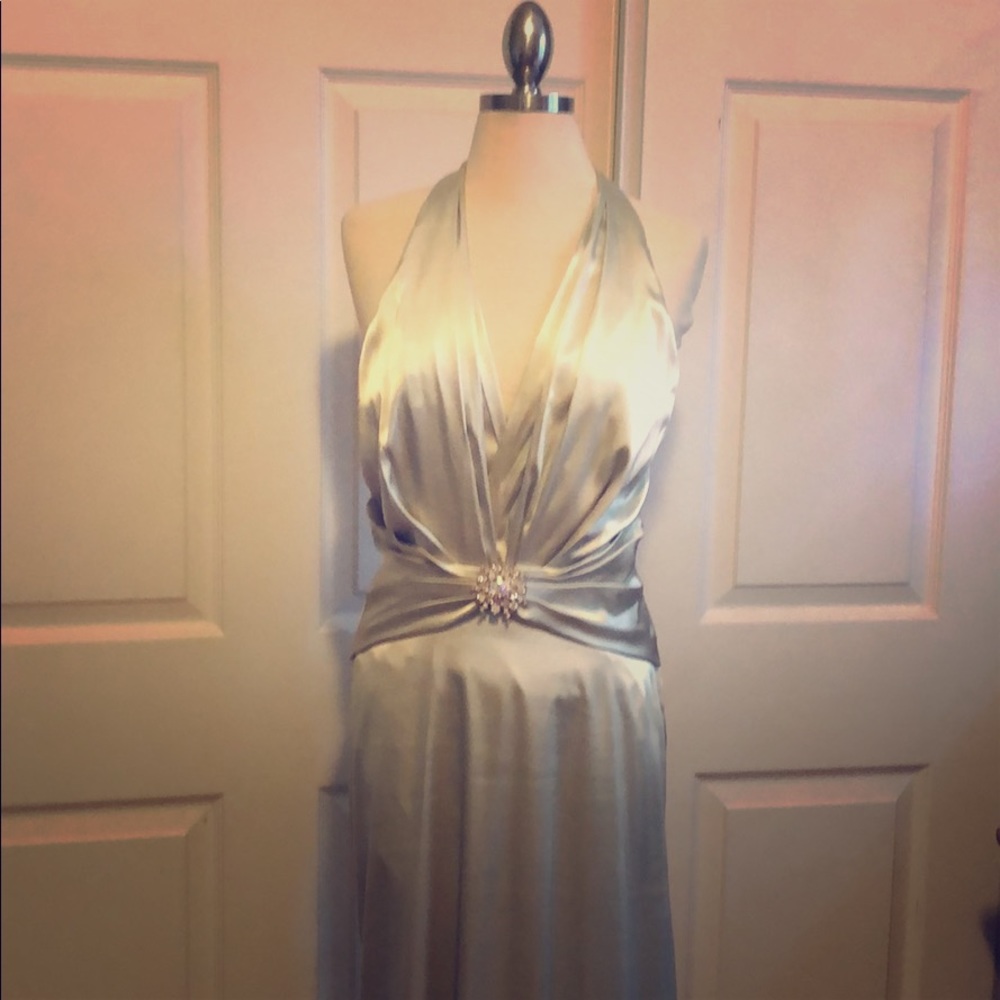 Jessica McClintock long satin pale green formal